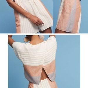 Anthropologie Elevenses Striped Linen Romper